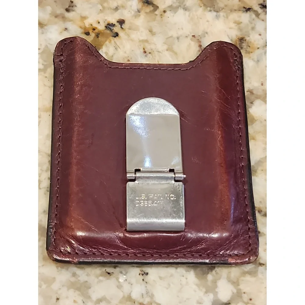 Fossil Mens Brown Leather Money Clip Card Case Vintage